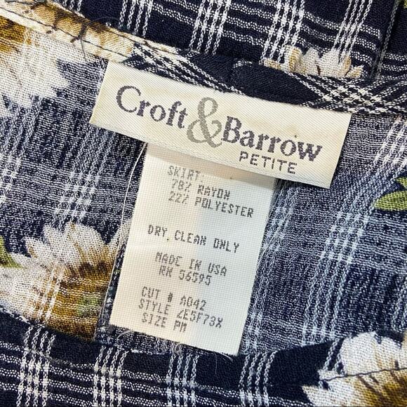 Vintage Croft & Barrow Medium Chambray Plaid Sunflower Layered Vest Midi Dress - Picture 10 of 12